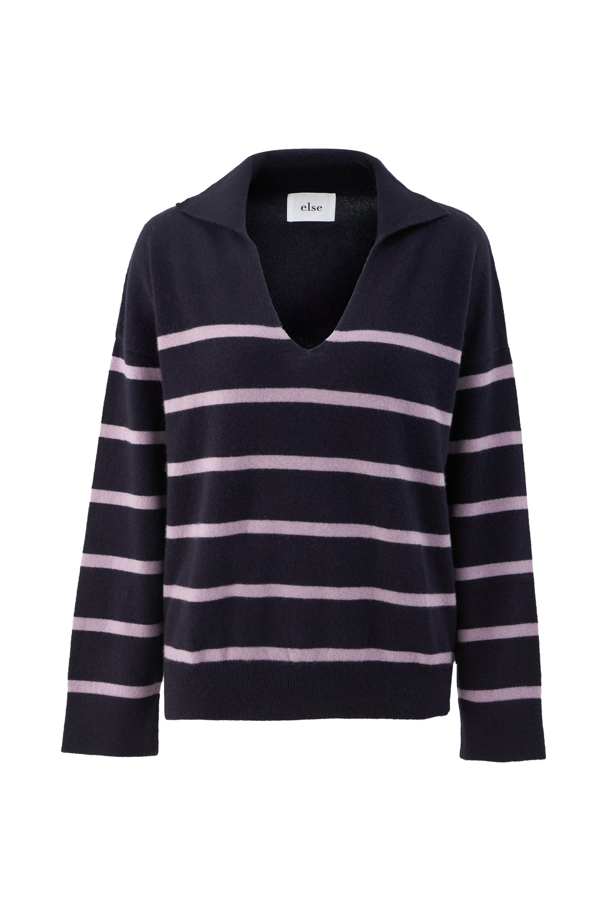 Cashmere V Neck Polo Collar Sweater | Navy/Lavander