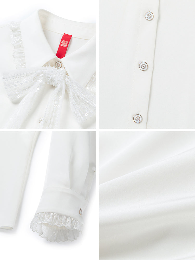 Lace Bow Shirt | White