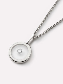 Floating Charm Pendant | 10K Solid White Gold | 0.02 CTW Diamond/Clear Enamel