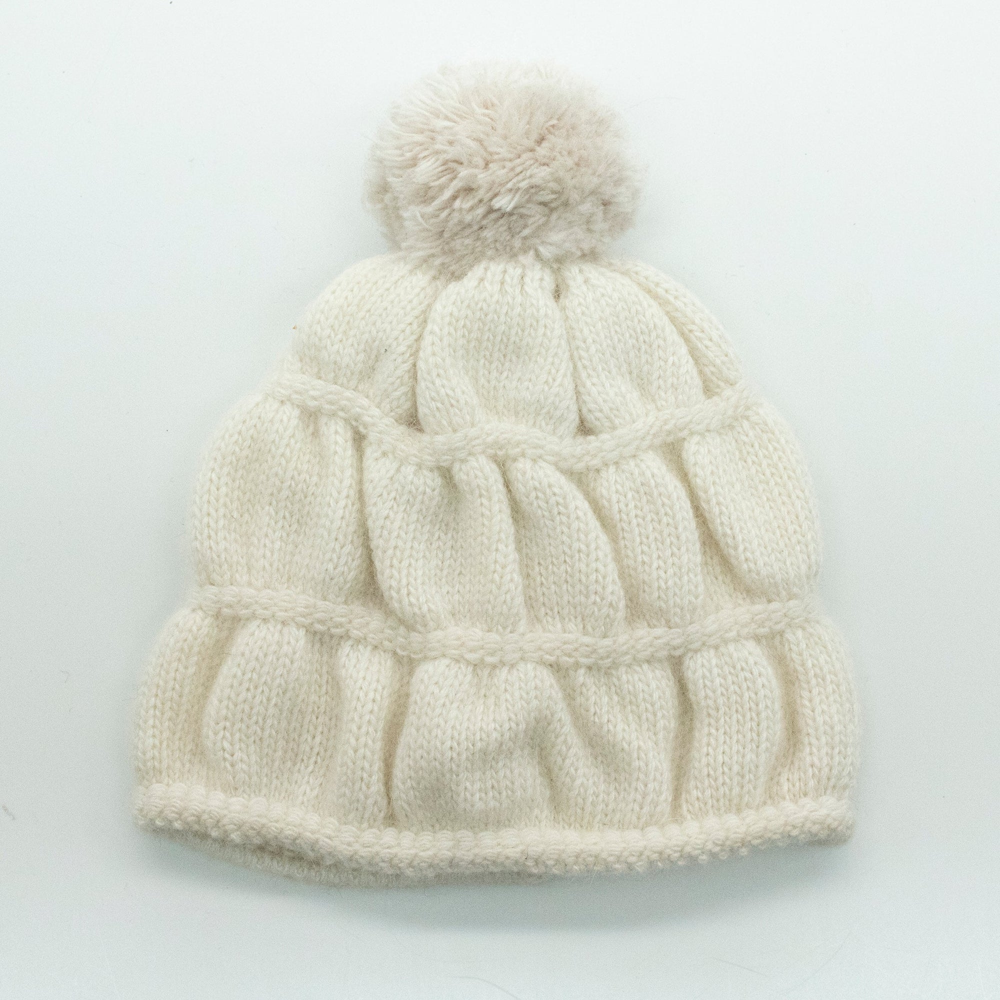 Babies Hat In Fancy Stitch With Pom | White