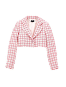 Girls | Short Houndstooth Jacket | White/FairyTale Pink