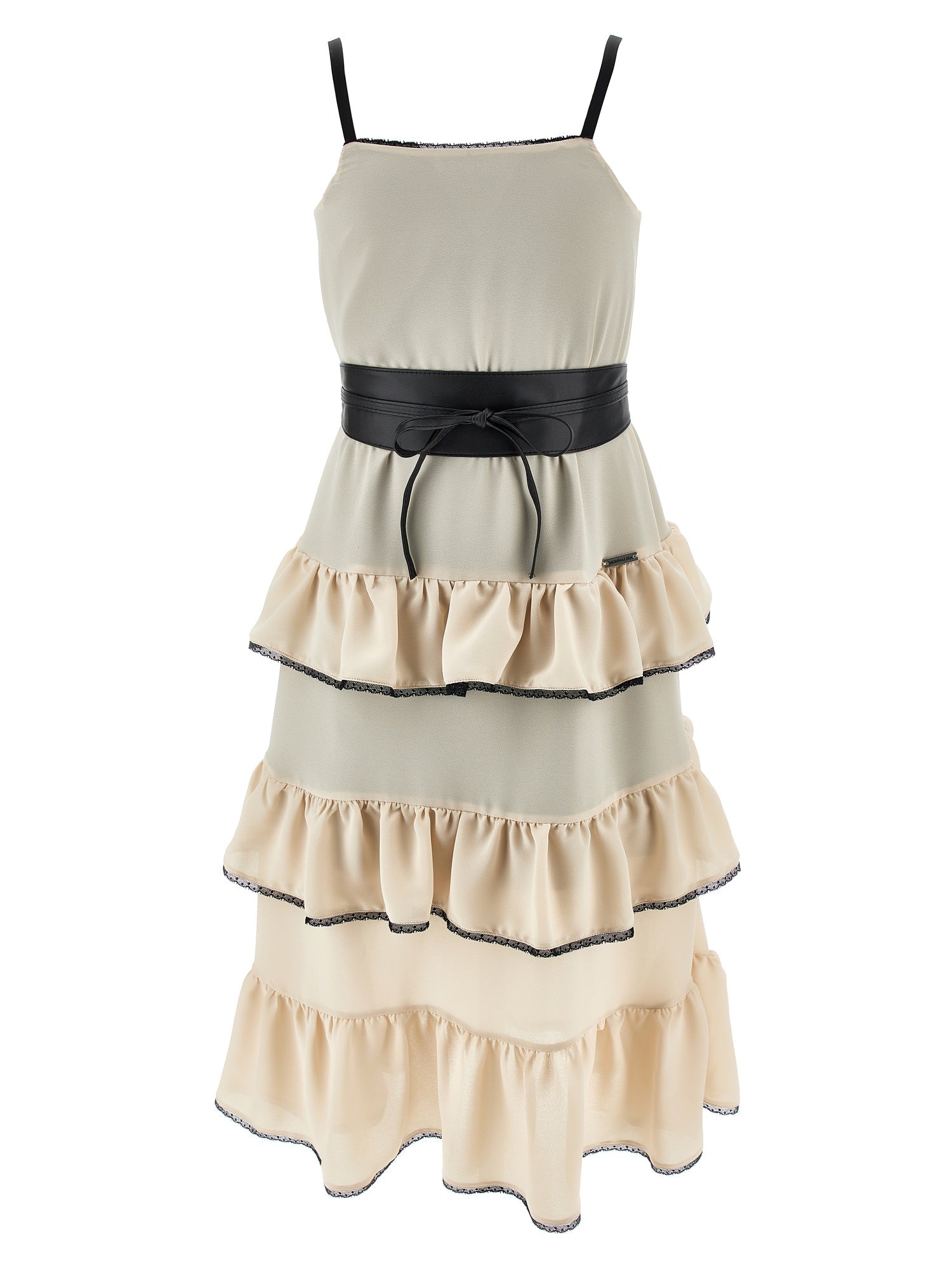 Girls | Long Georgette Dress With Flounces | Beige