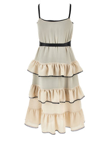 Girls | Long Georgette Dress With Flounces | Beige