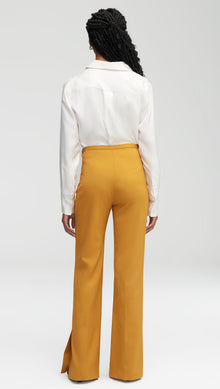 Slim Pintuck Trouser in Seasonless Wool | Mustard