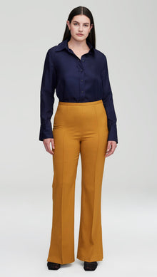 Slim Pintuck Trouser in Seasonless Wool | Mustard