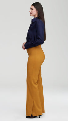 Slim Pintuck Trouser in Seasonless Wool | Mustard