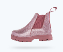 Side view of a Native Shoes Kids Kensington Treklite Glitter Kids | Pink Glitter/ Temple Pink Footwear