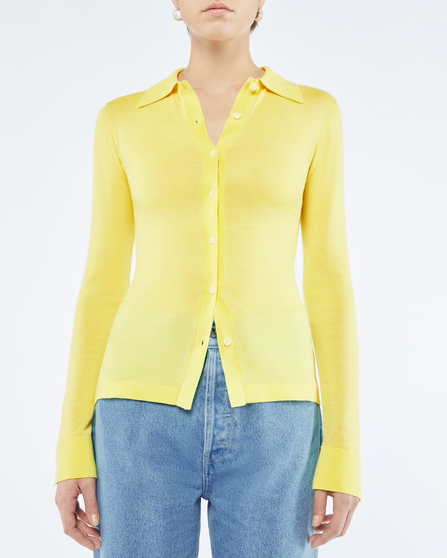 Womens | Thalia Superfine Merino Wool Cardigan | Lime Superfine Merino