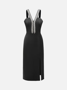 Deep V-Neck Midi Dress | Black
