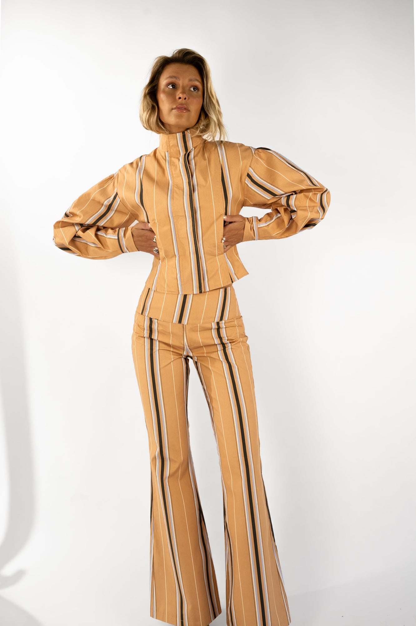 Tilly Cotton Trouser | Camel Striped