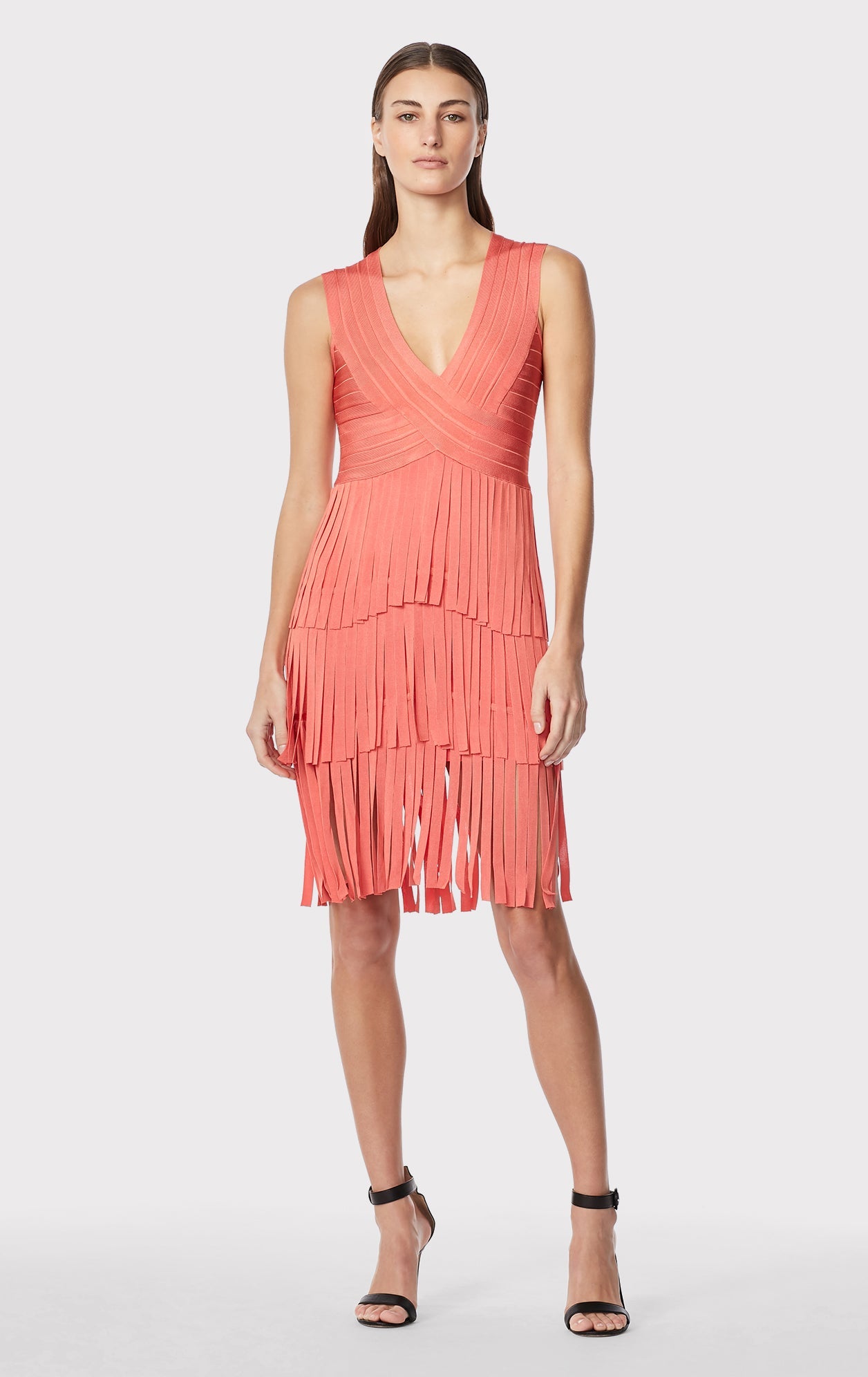 V Neck Fringed Midi Dress | Deep Sea Coral