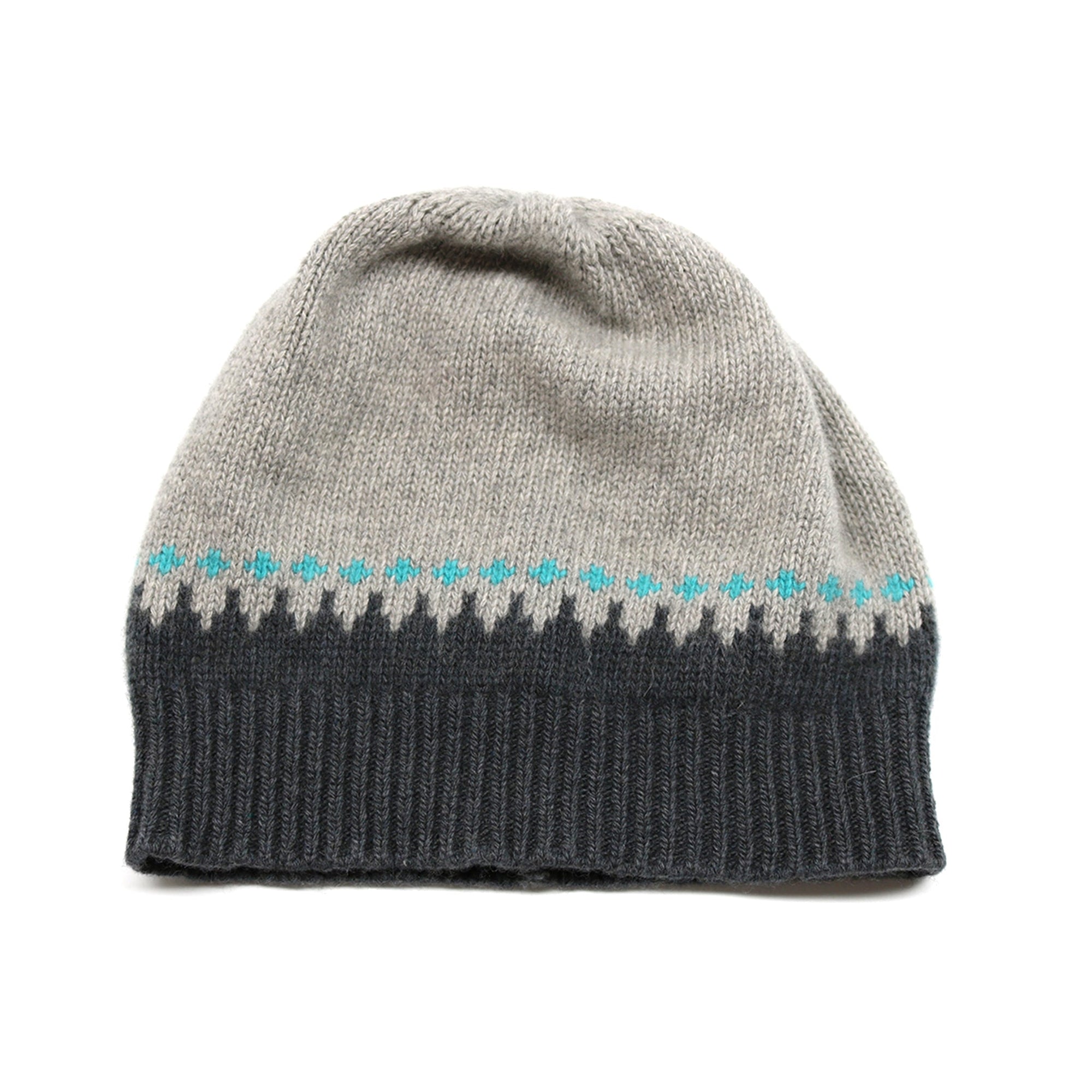 Cashmere Beanie In Fancy Design Multicolor | Light Grey Combo