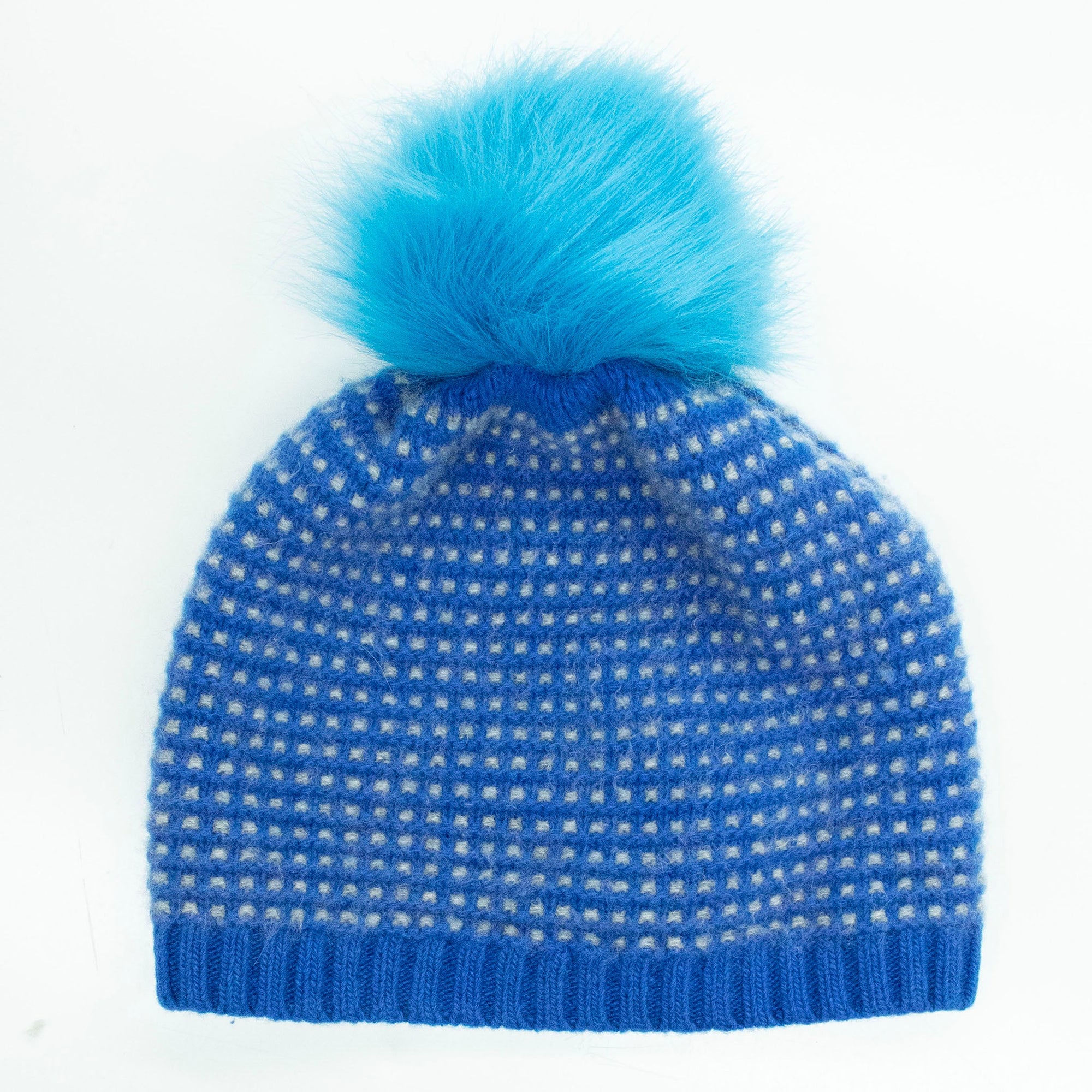 Cashmere Chunky Beanie In Fancy Stitch With Pom | Blue