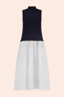 Poplin Combo Midi Knit Dress | Navy