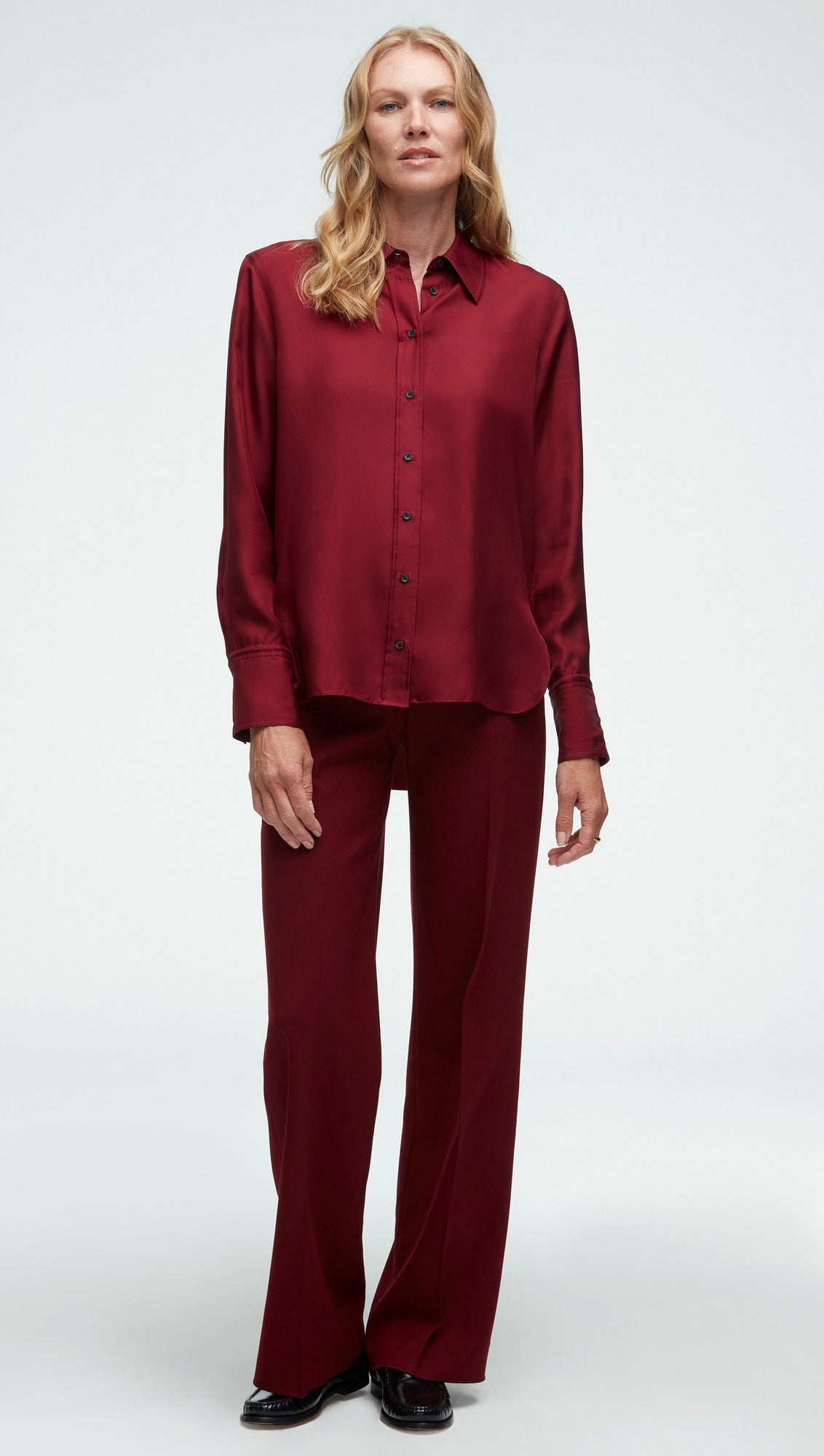 Slim Blouse in Silk Twill | Merlot