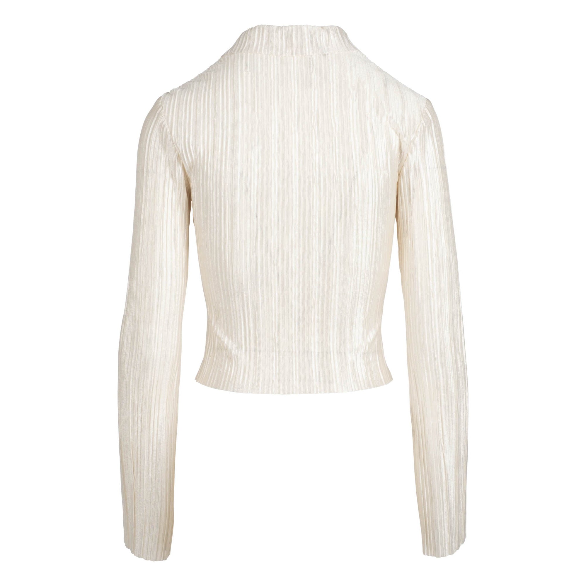 Long Sleeve Pleated Polo Top | Pearl White