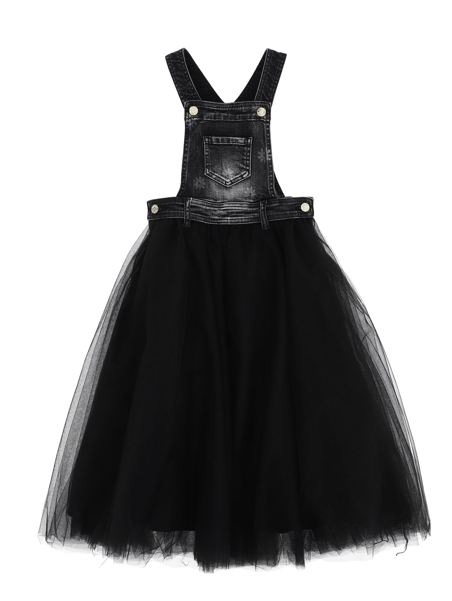 Girls | Denim And Tulle Overalls | Black