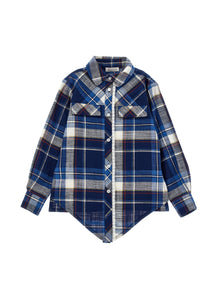 Girls | Long Tartan Tie-Front Shirt | Navy Blue