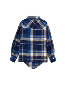 Girls | Long Tartan Tie-Front Shirt | Navy Blue