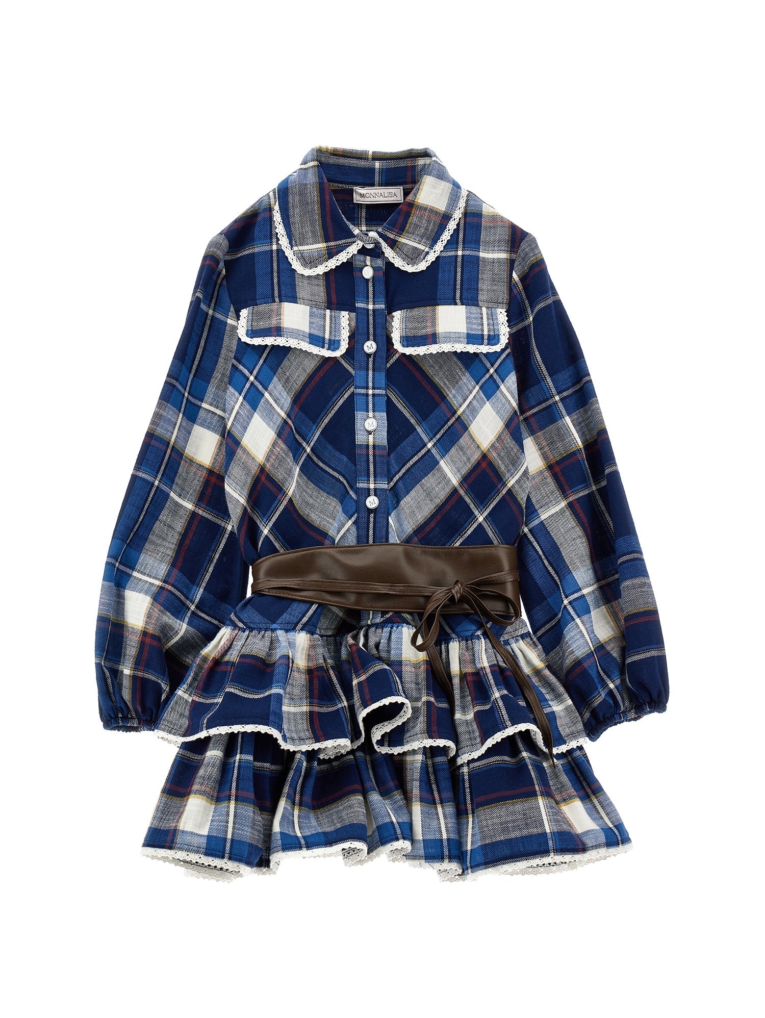 Girls | Tartan Dress With Belt | Navy Blue