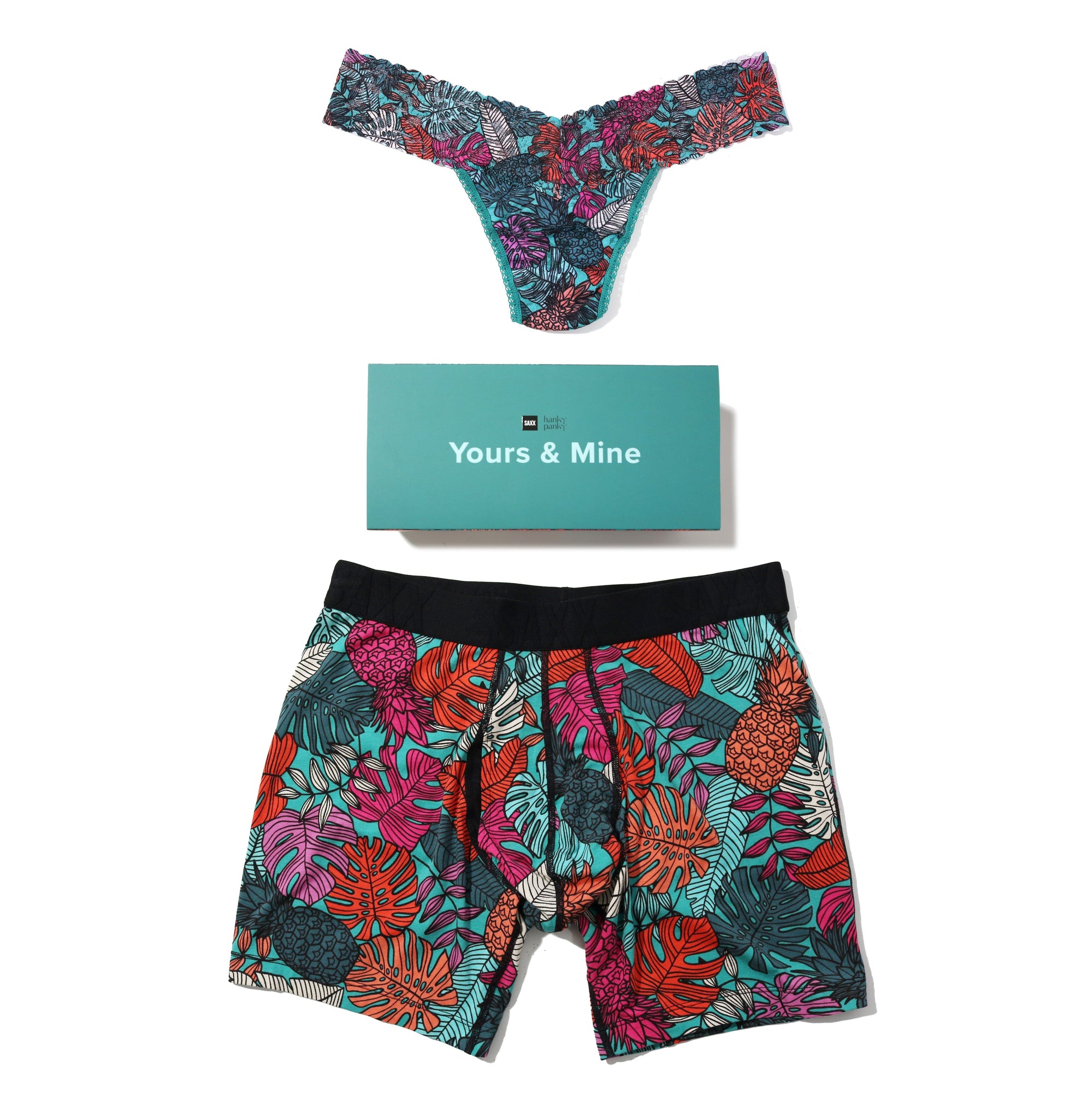 Sinature Lace Low Rise Thong & Saxx Boxer Brief | Fruity Palm - Aqua