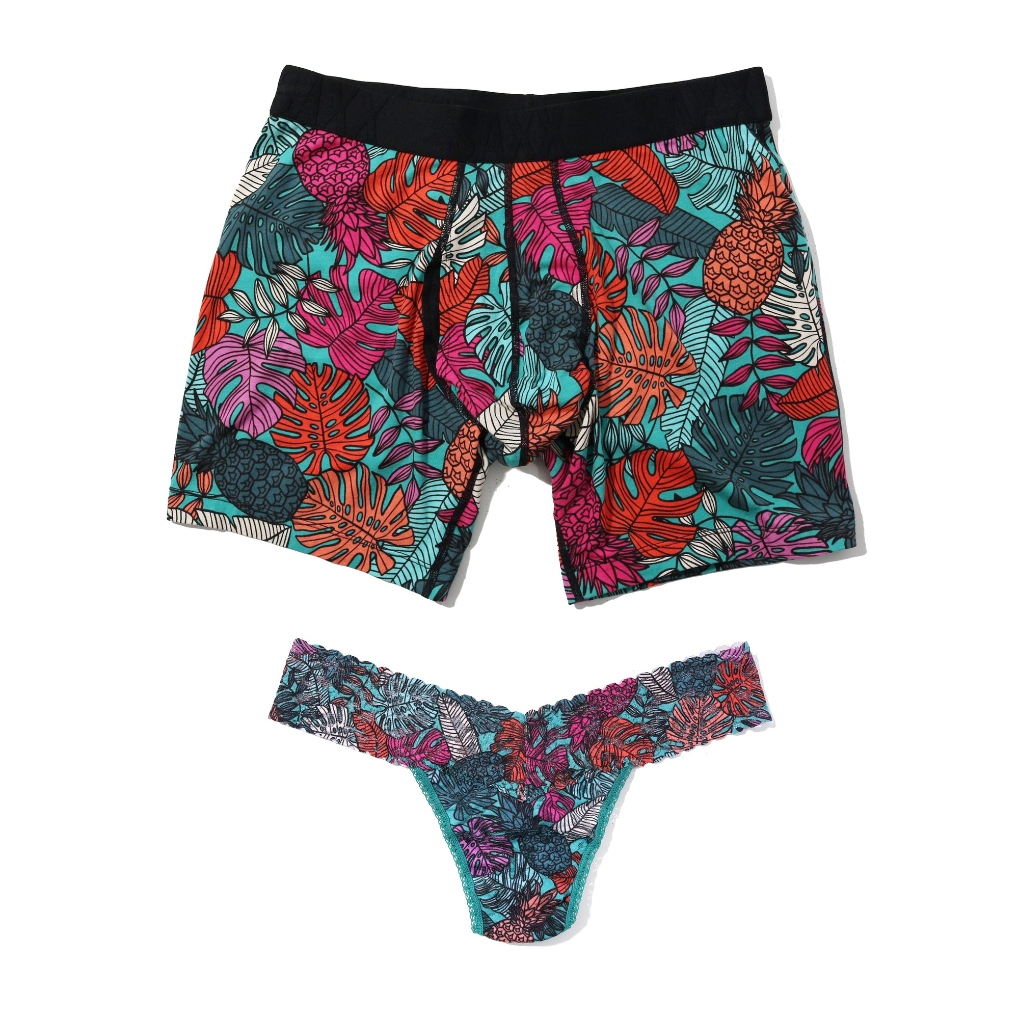 Sinature Lace Low Rise Thong & Saxx Boxer Brief | Fruity Palm - Aqua