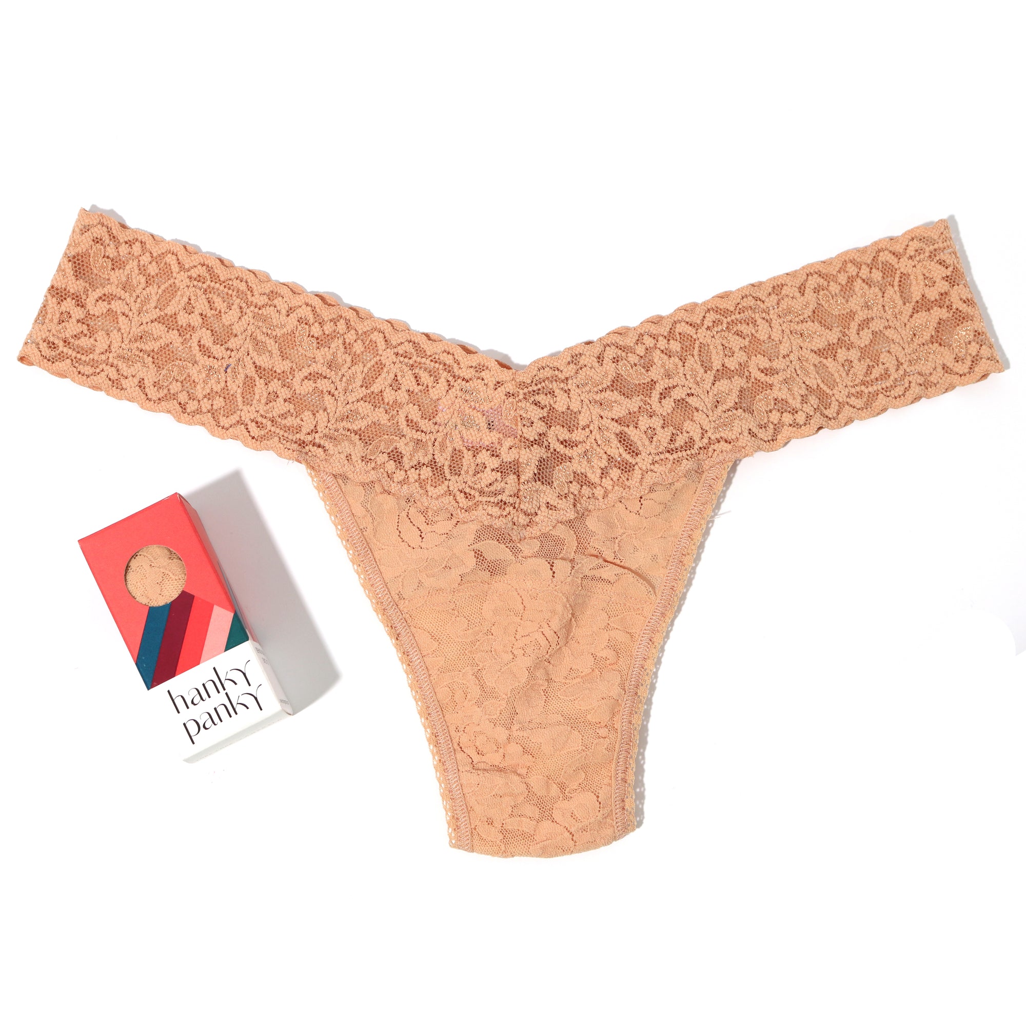 Signature Lace Low Rise Thong | Honey