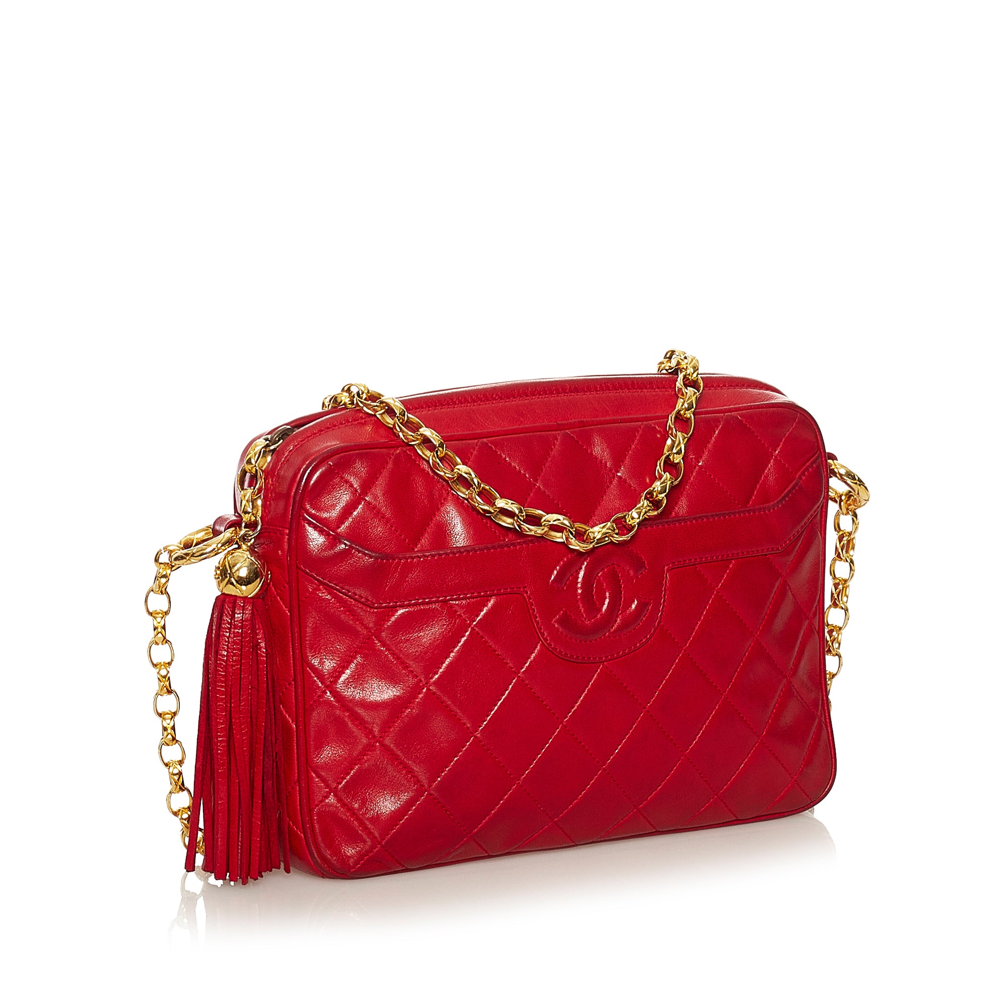 Chanel Pre-Owned CC Quilted Lambskin Tassel Crossbody Bag | Women | Red