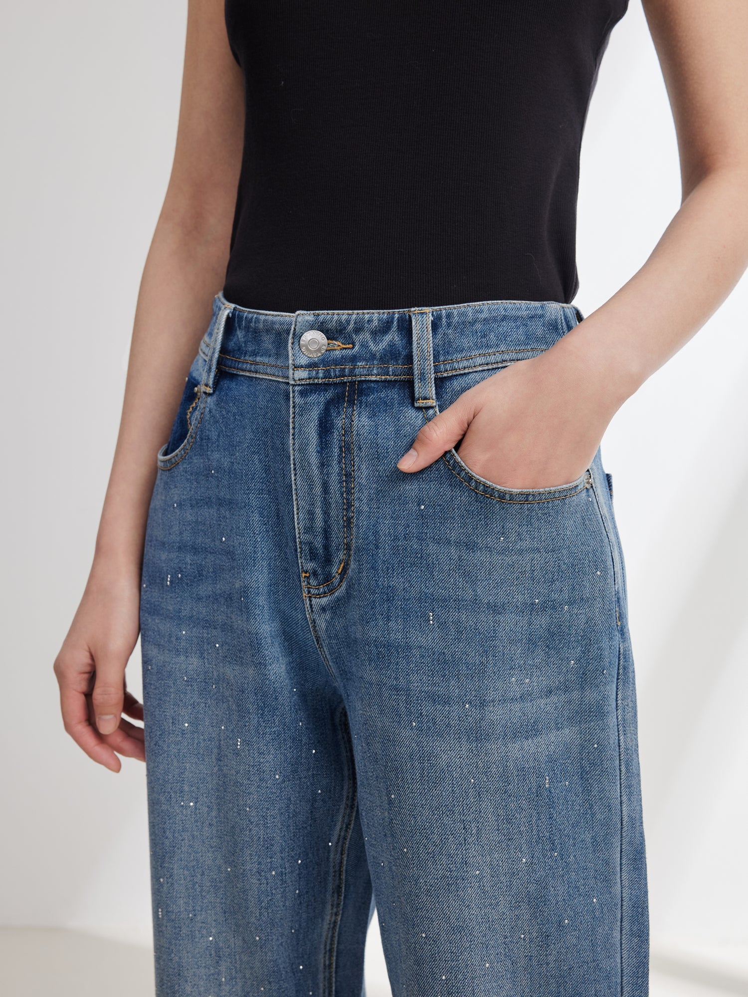 Four-way Stretch Rhinestone Jeans | Blue