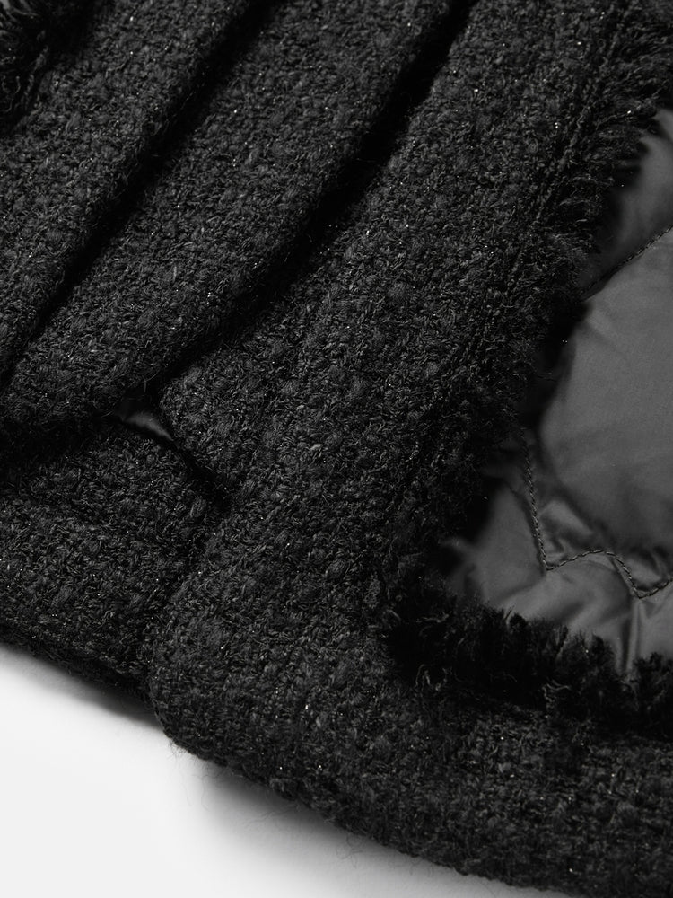 Wool Boucle Patchwork Down Jacket | Black