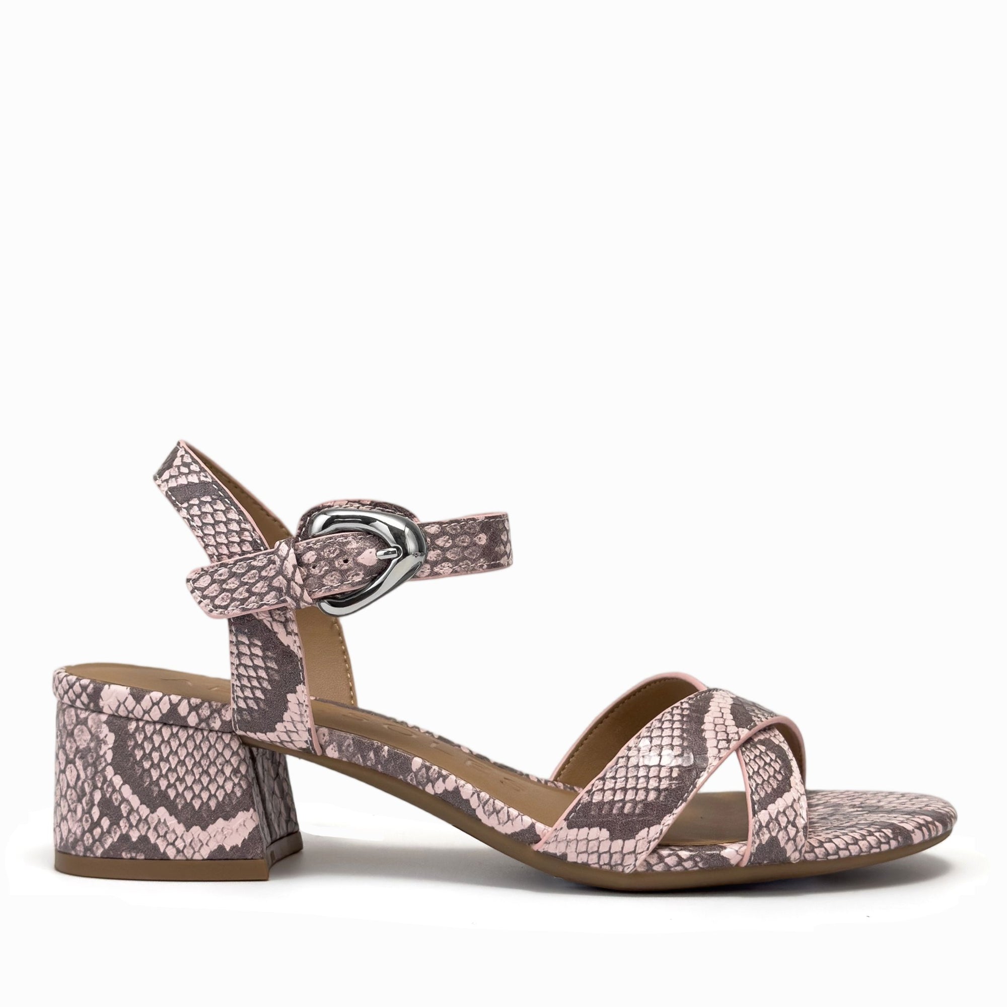 Cinzia Sandal Block Heel | Pale Pink Faux Snake Print
