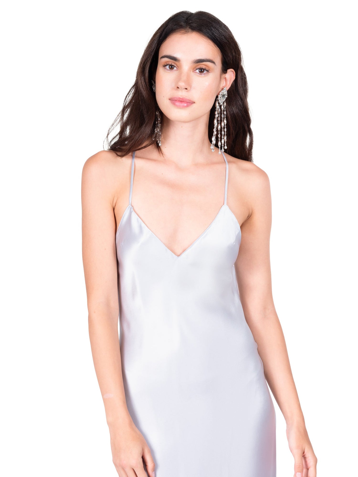 Open Back Cross Strap Midi Slip Dress | Silver Blue