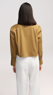 Cropped Shirt in Cotton Sateen | Khaki Green