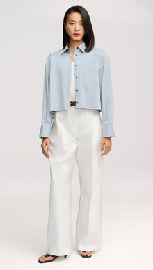 Cropped Shirt in Viscose Blend | Blue Stripe