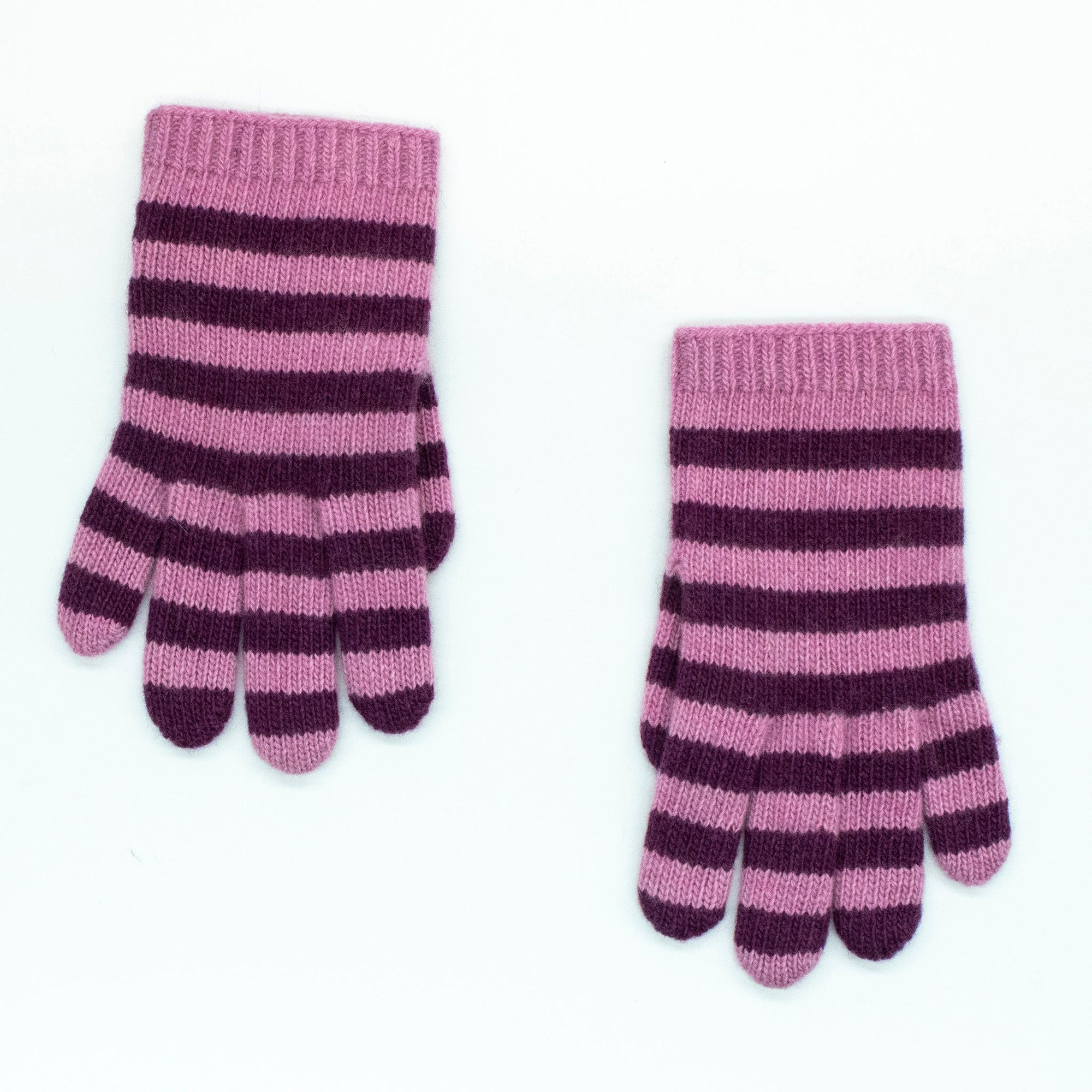 Kids Cashmere Striped Gloves | Pink/Damson