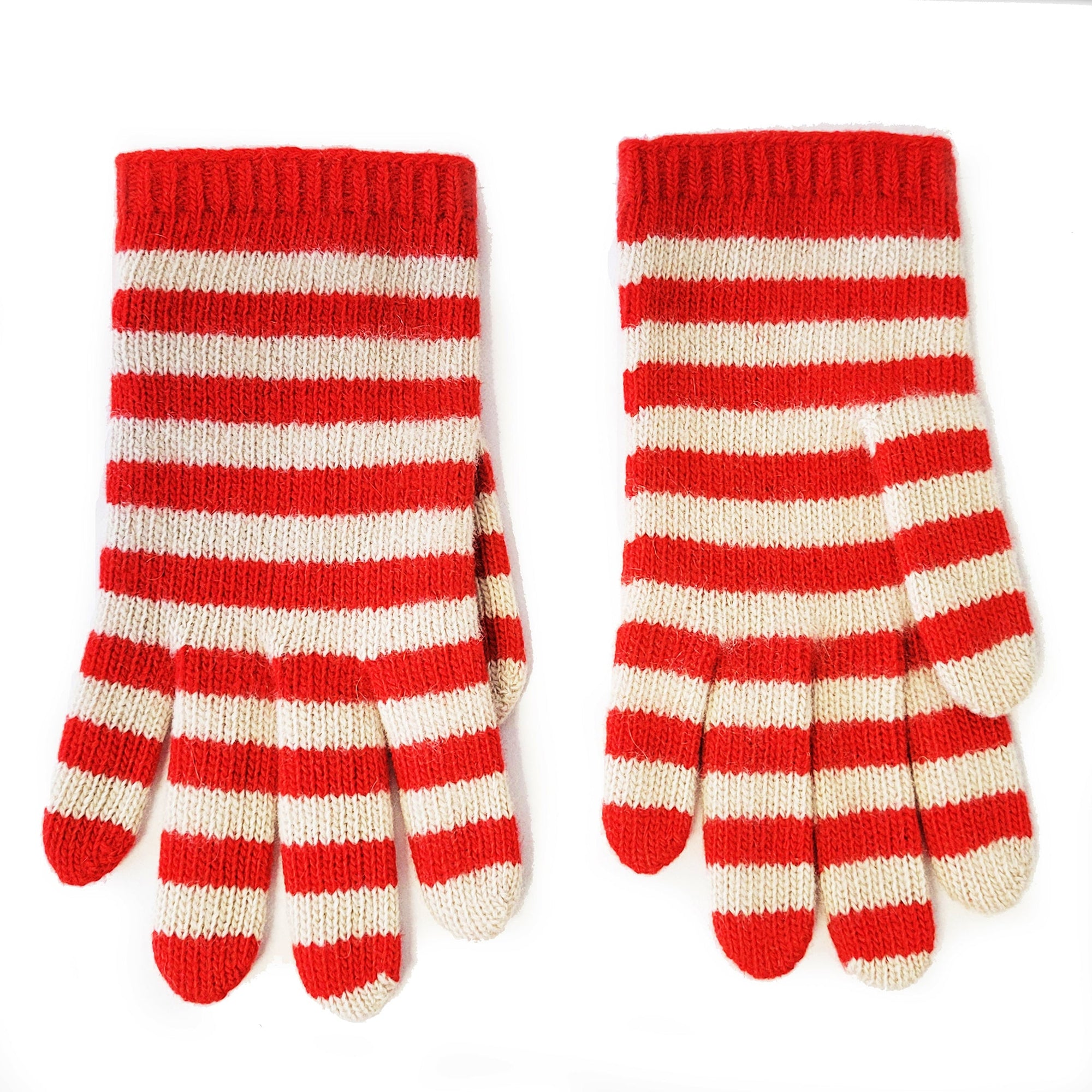 Kids Cashmere Striped Gloves | Fire Red/Ivory