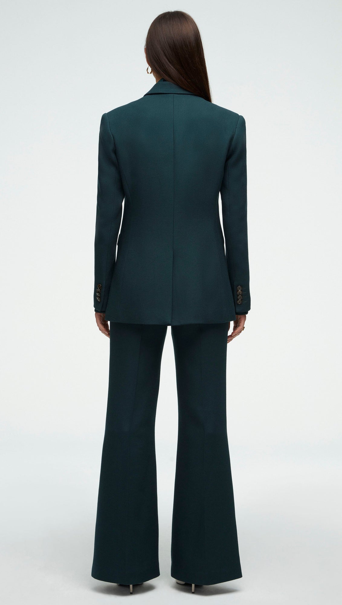 High-Waisted Flare Trouser in Viscose Wool Twill | Forest