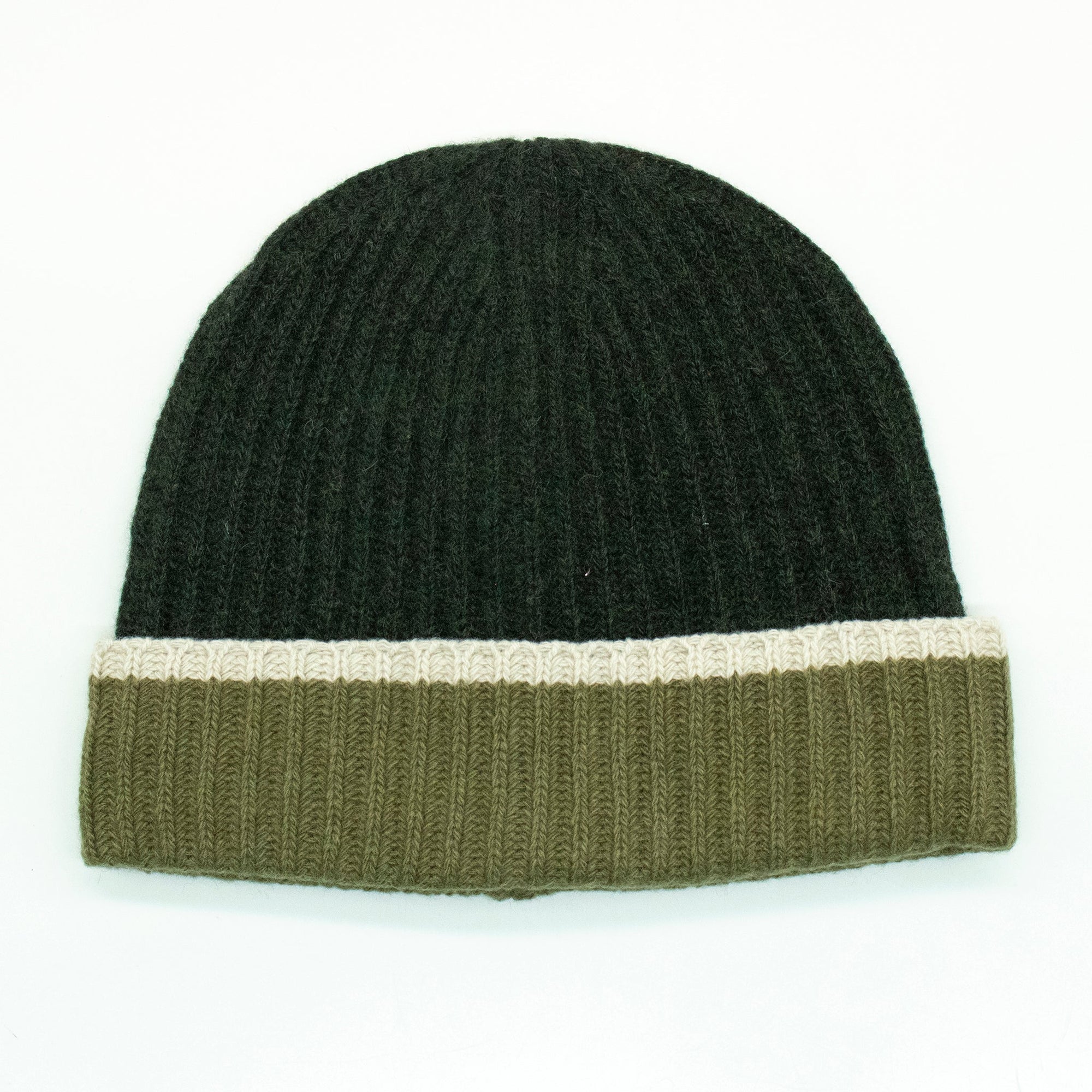 Cashmere Ribbed Beanie Color Block | Green Combo