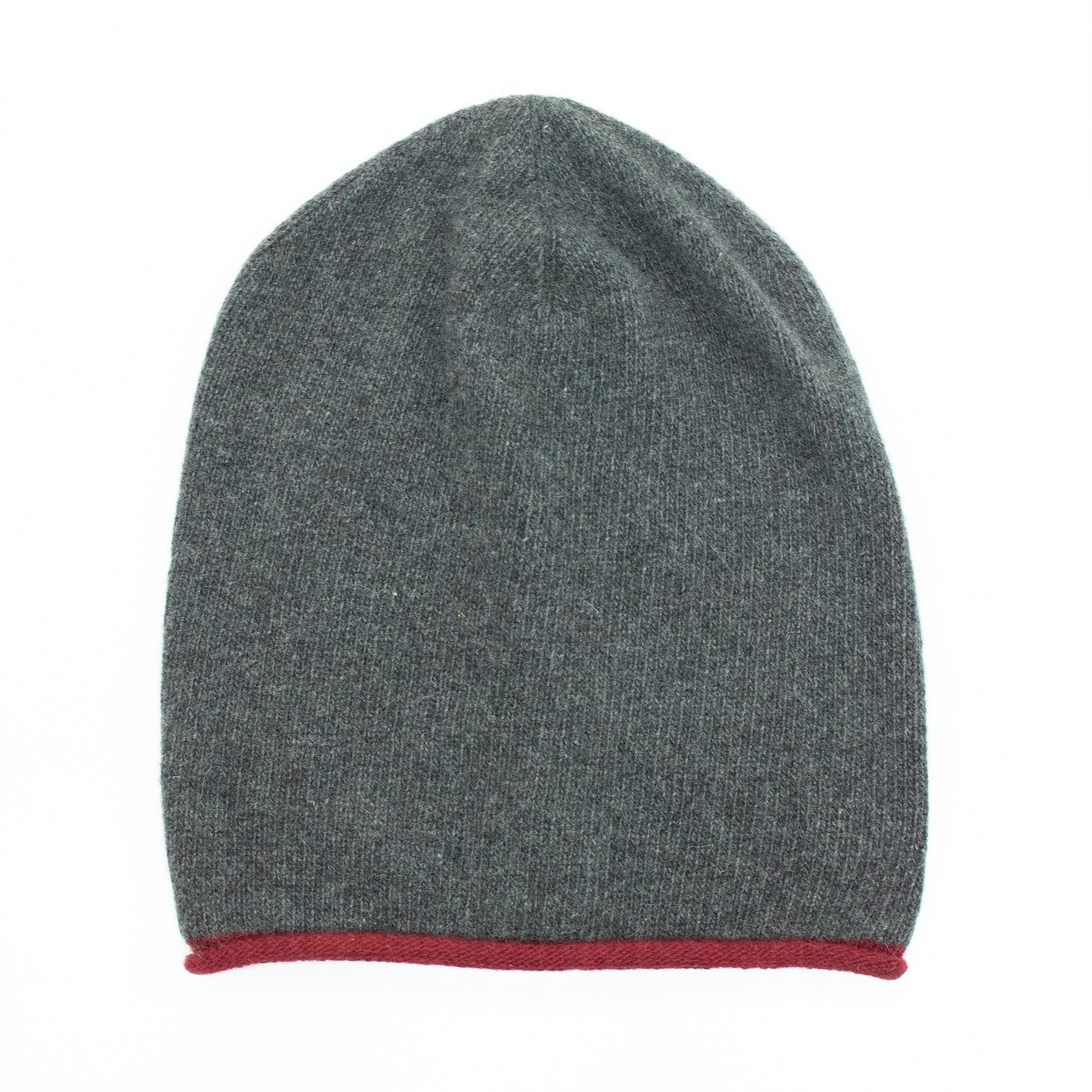 Cashmere Slouchy Hat With Contrast Color Edge | Charcoal/Rum