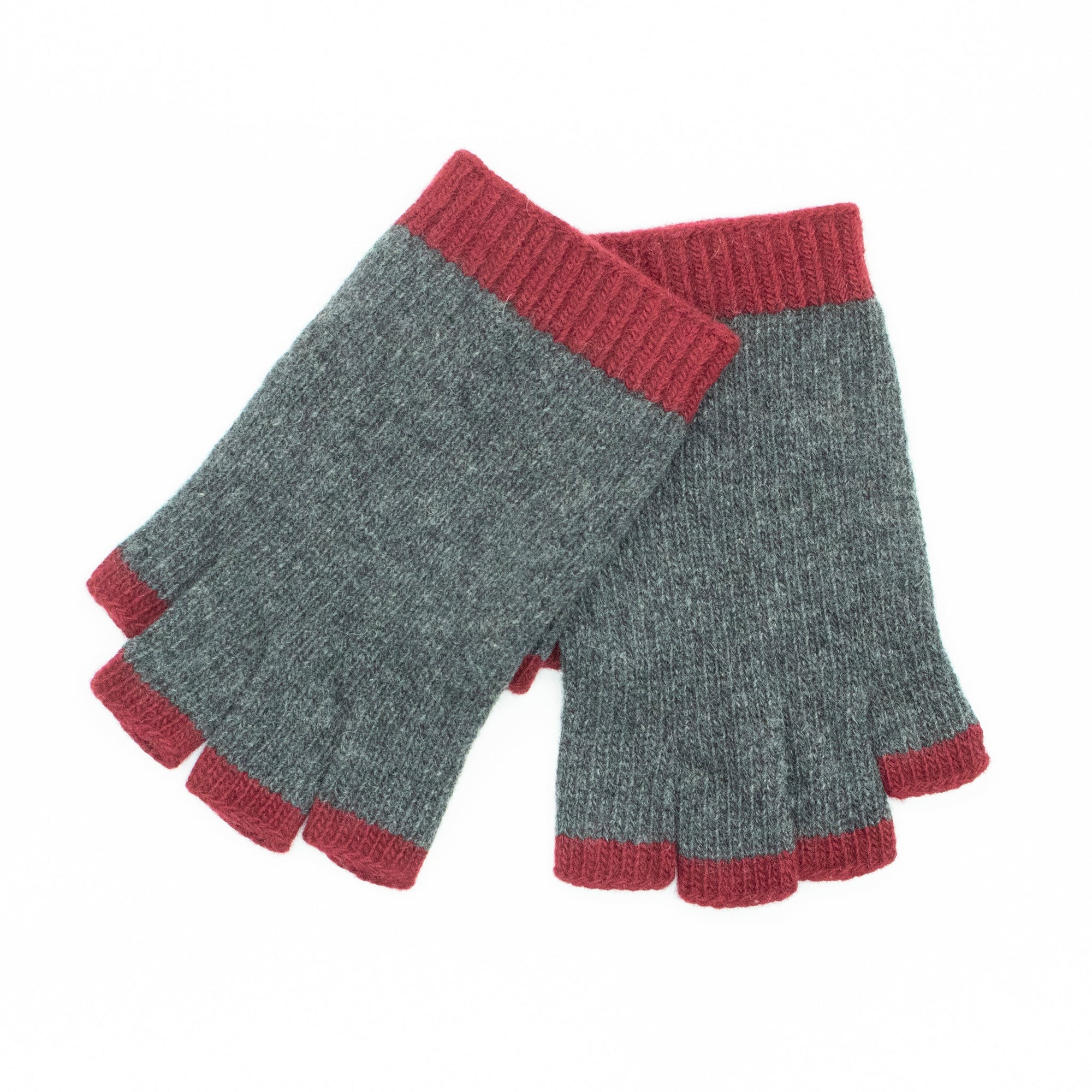 Cashmere Colorblock Fingerless Gloves | Charcoal/Rum