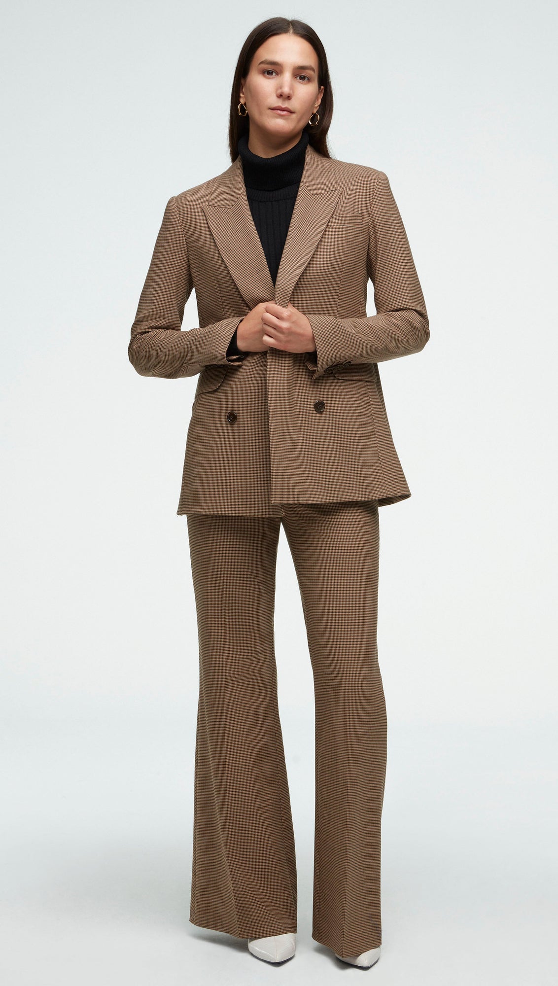 Double-Breasted Blazer in Stretch Wool | Brown Houndstooth