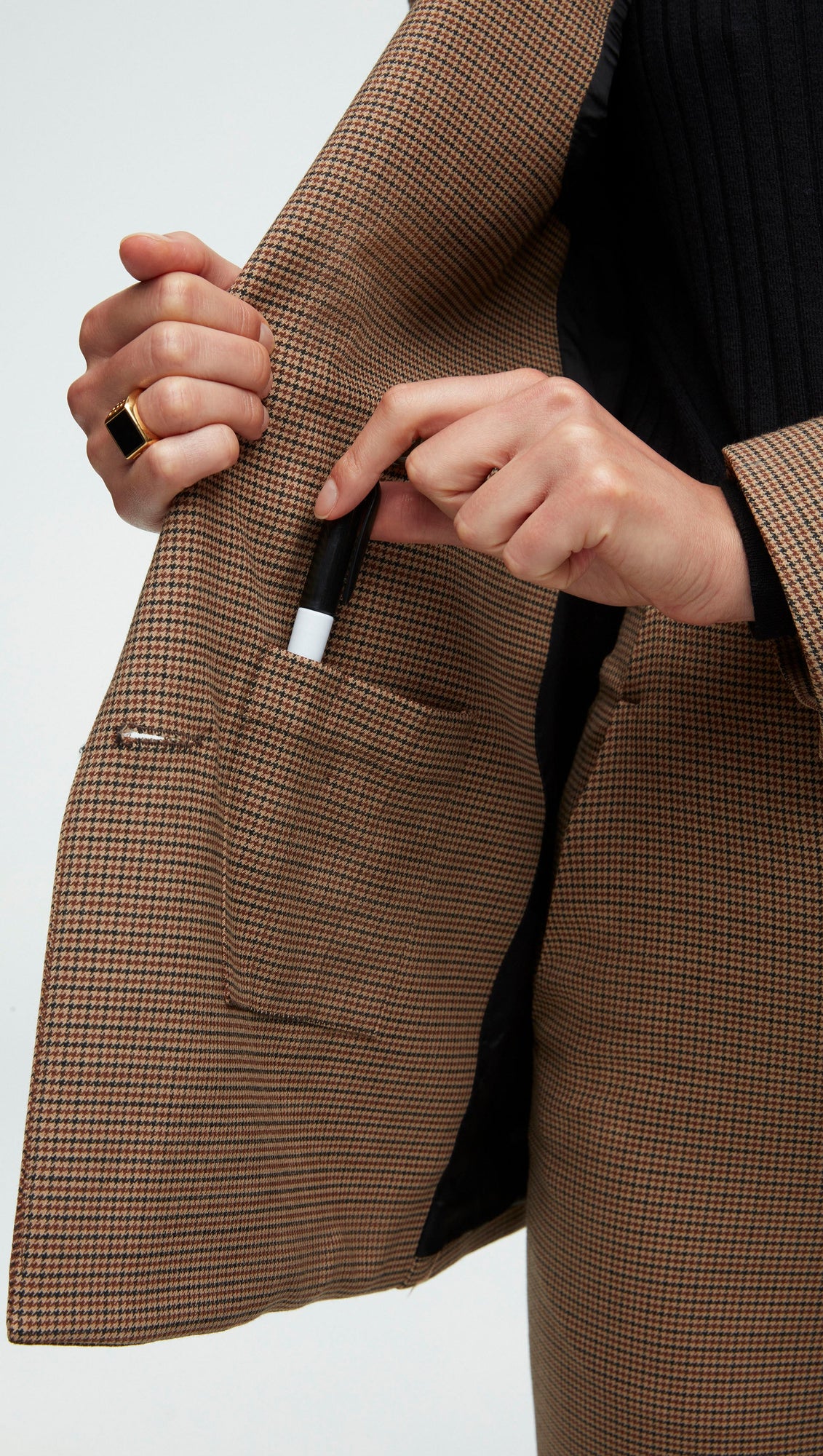 Double-Breasted Blazer in Stretch Wool | Brown Houndstooth