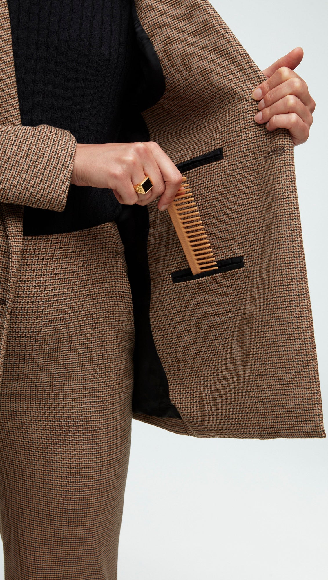 Double-Breasted Blazer in Stretch Wool | Brown Houndstooth