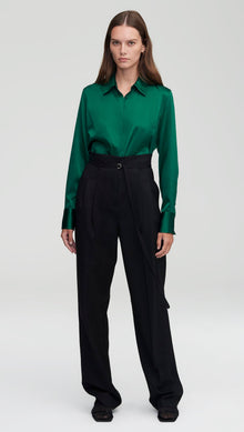 Stretch Blouse in Stretch Silk Satin | Emerald