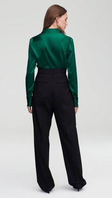 Stretch Blouse in Stretch Silk Satin | Emerald