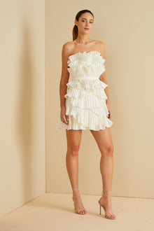Amur | Reed Pleated Shell Mini Dress | Ivory