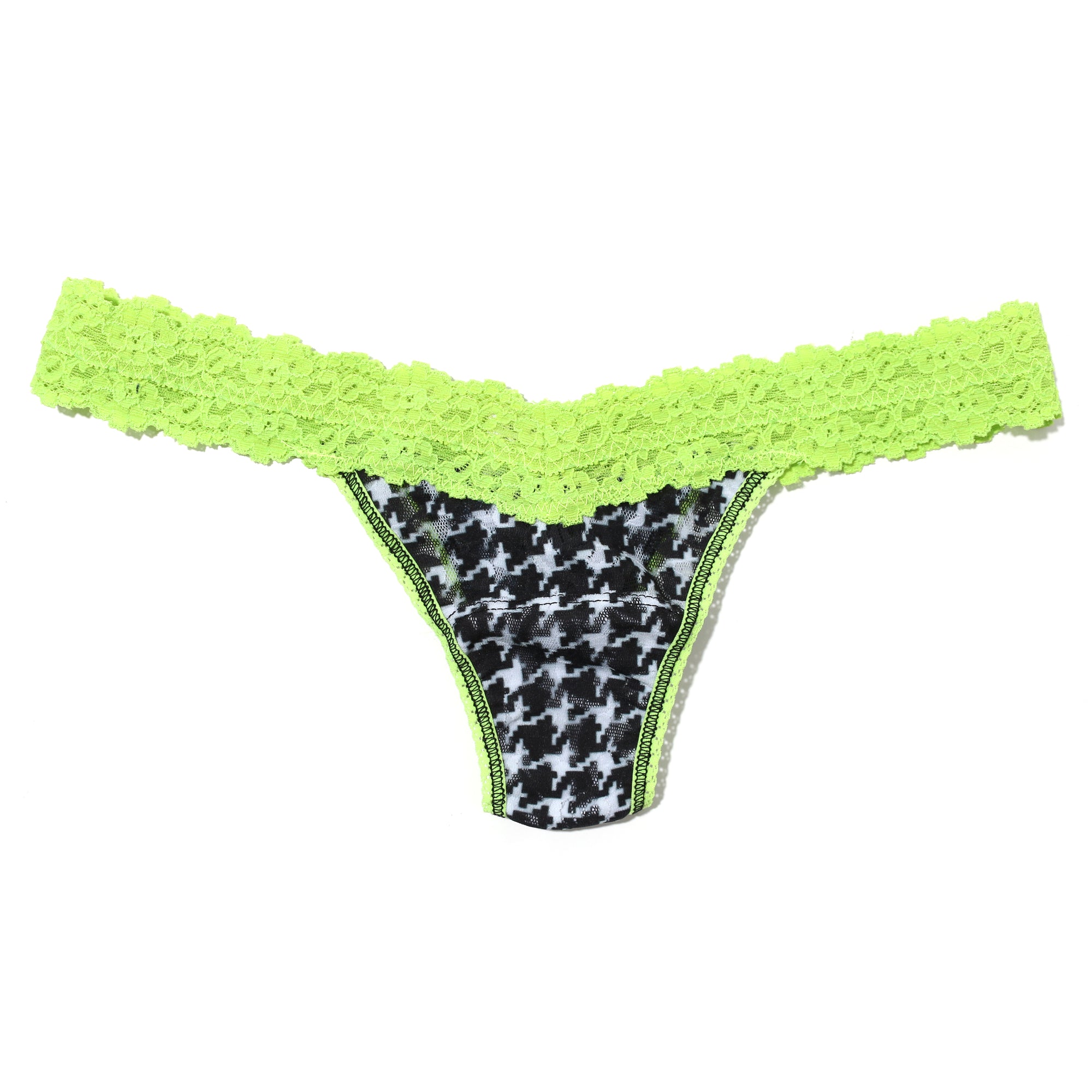 Signature Lace Low Rise Thong | Houndstooth/ Lime