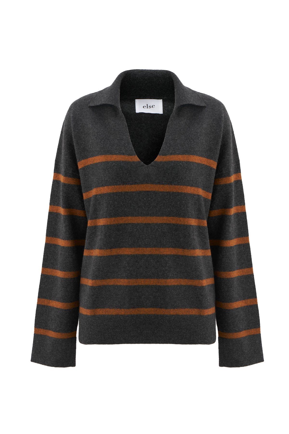 Cashmere V Neck Polo Collar Sweater | Flannel/Spice