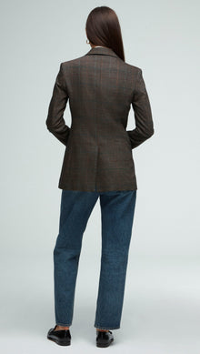 Double-Breasted Blazer in Wool Plaid | Black/Beige Multi