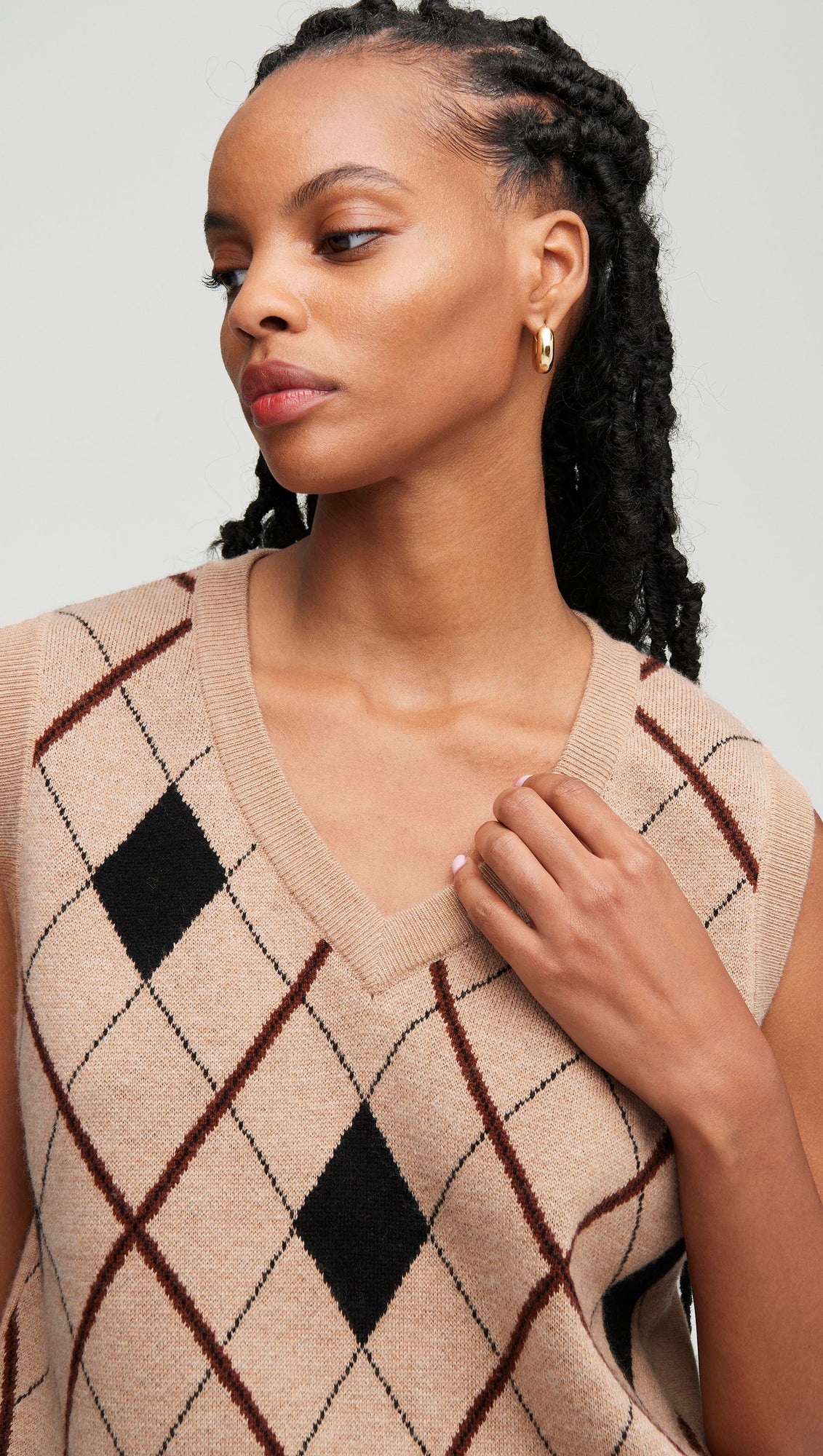 Argyle Vest in Wool-Cashmere | Camel Multi